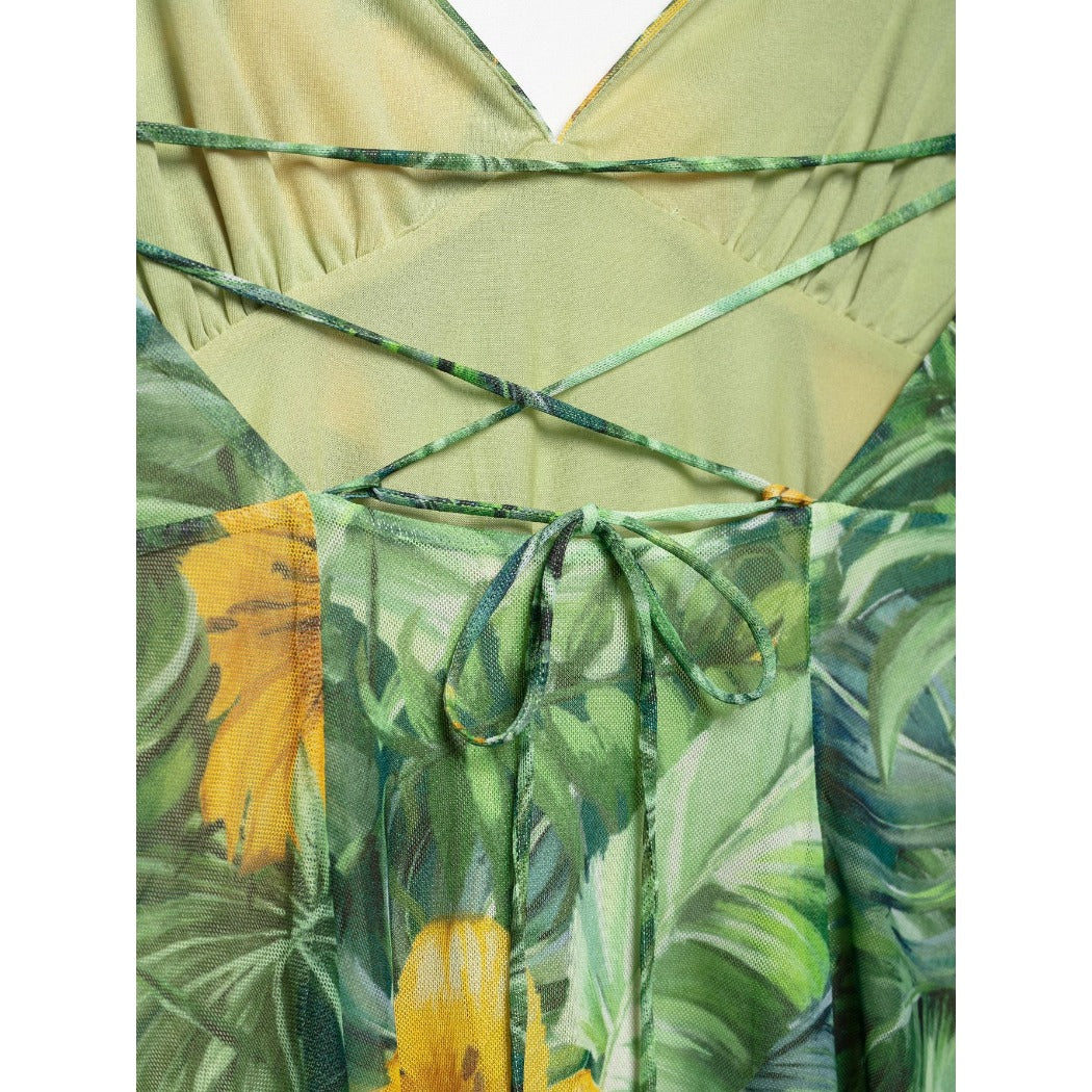 Troposa - Backless Mini Dress - Floral & Leopard & Leaf