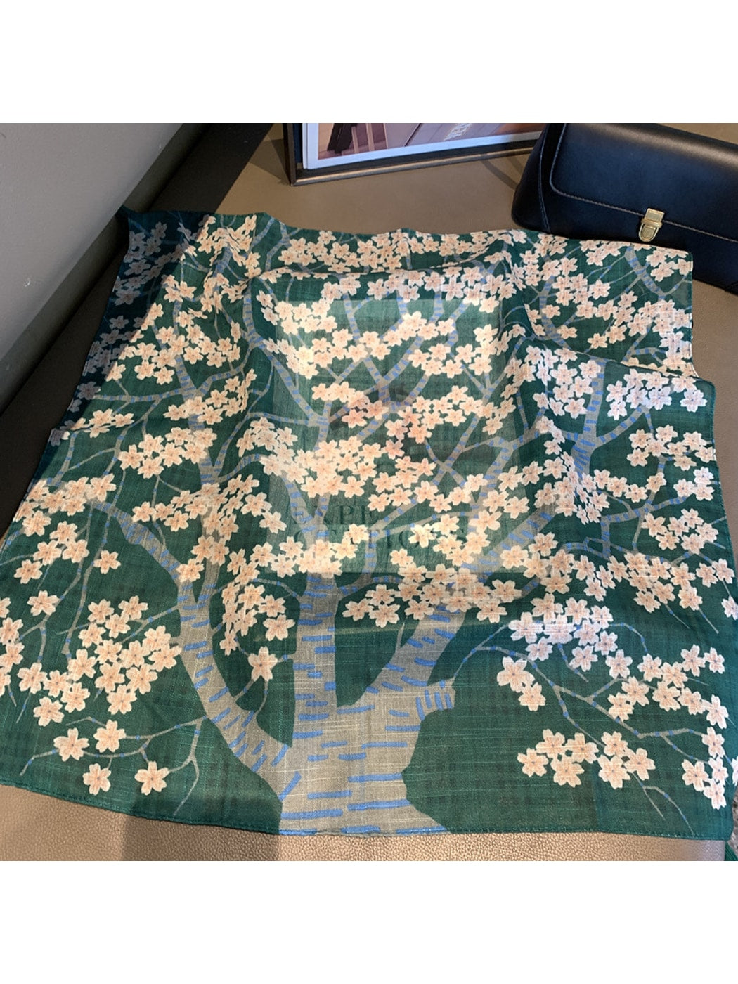 Scarvii - Dark Green Blossom Tree Print Square Scarf