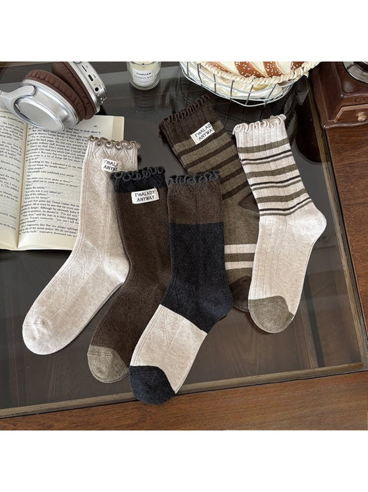 Rufia - Vintage Color-Block Striped Mid-Calf Socks