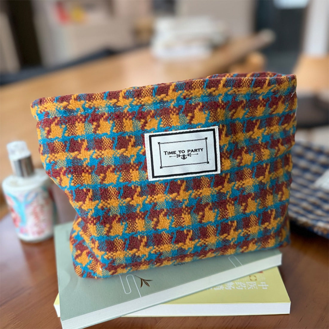 Cosbai - Houndstooth Canvas Cosmetic Bag
