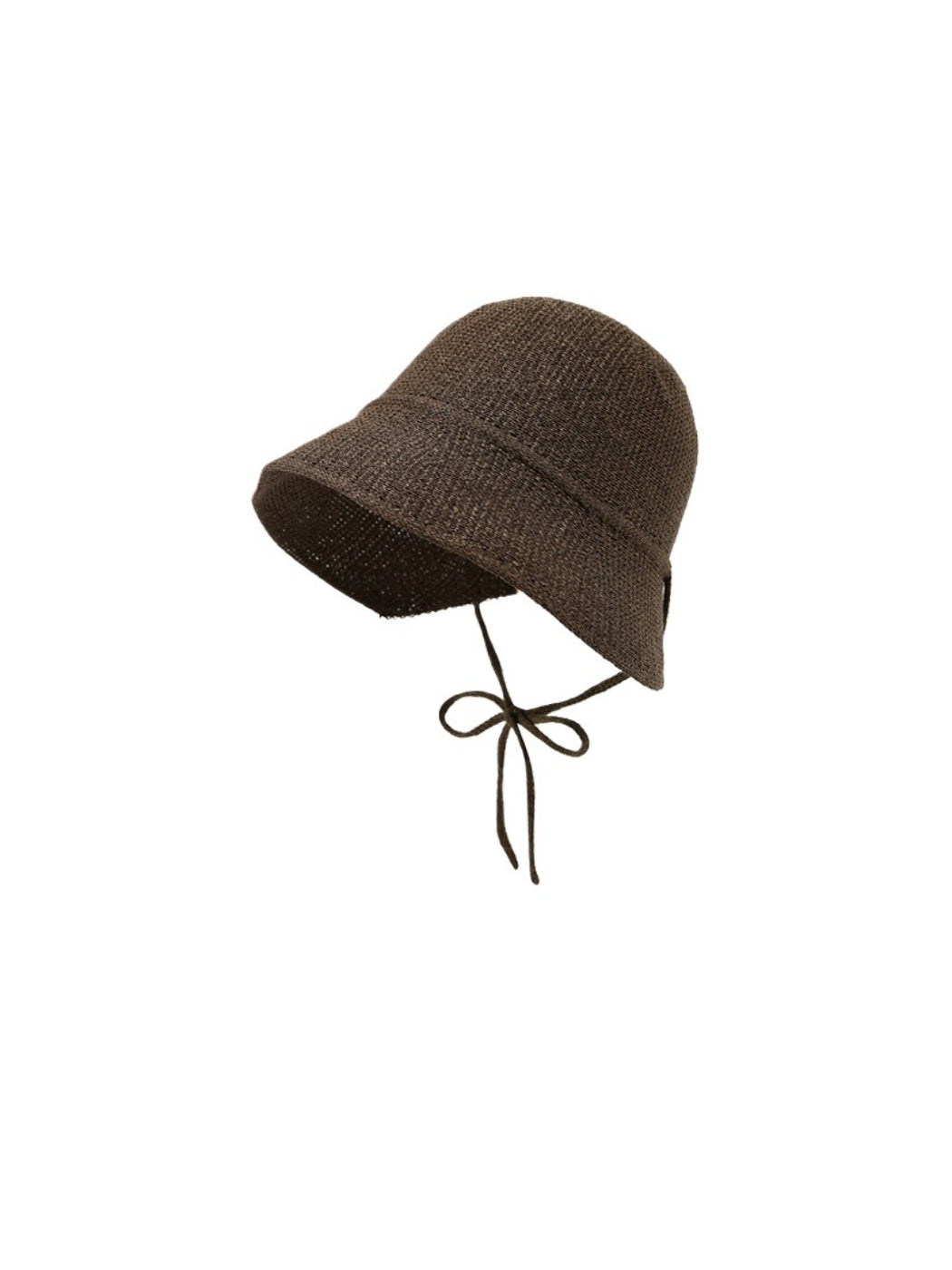 Haila tie strap woven bucket hat with tie straps hanging down