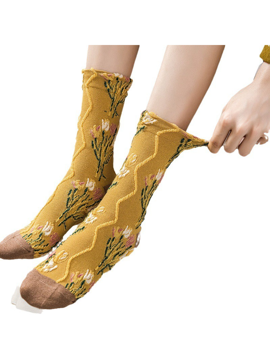 Rufia - Retro Tulip Garden Jacquard Crew Socks
