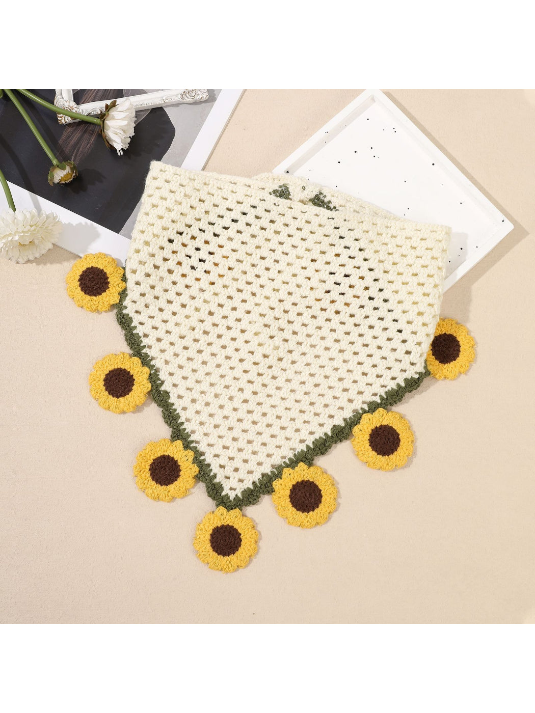 Scarvii Sunflower Crochet Triangle Scarf