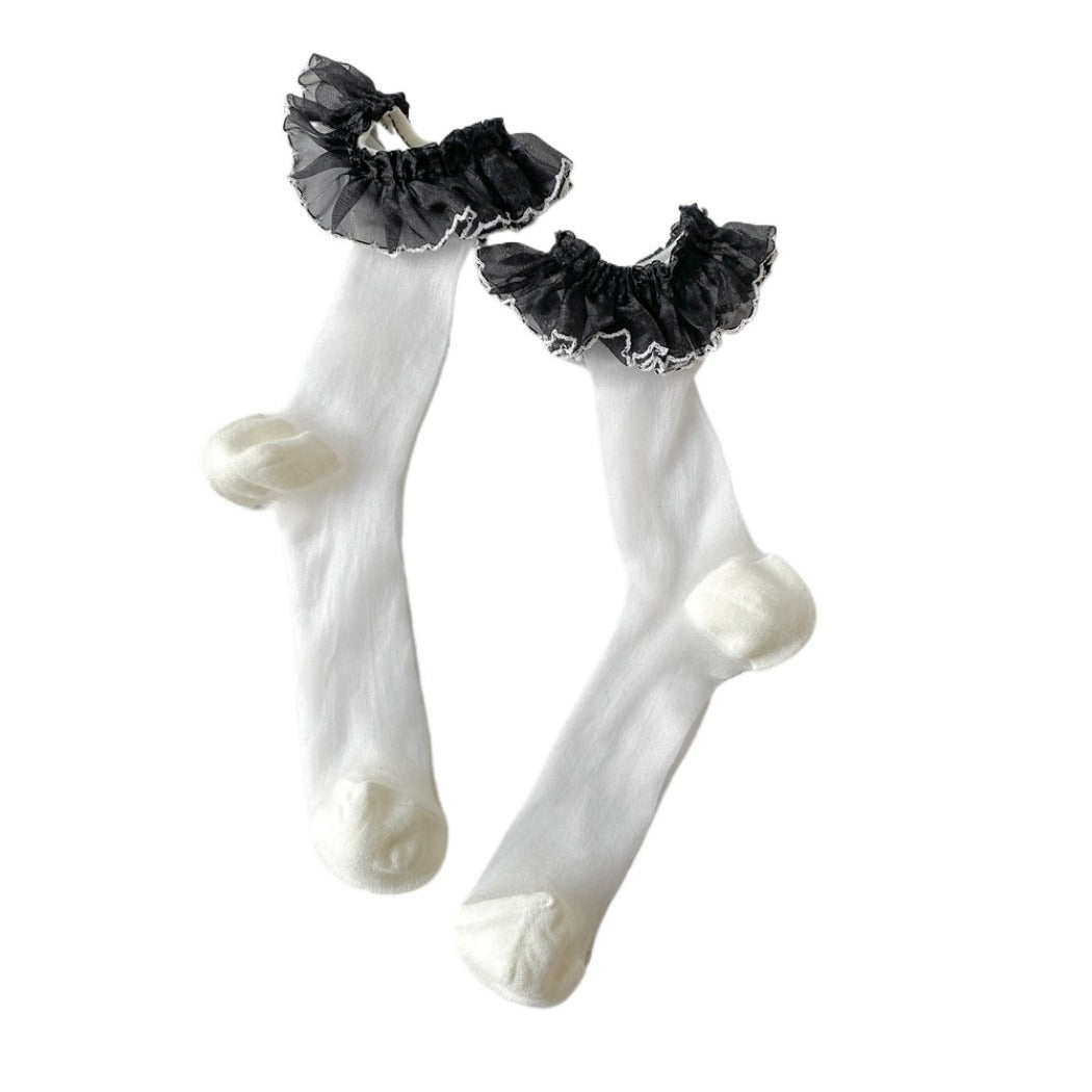 Rufia - Breathable Lace Trim Ballet Socks - Sweet & Soft