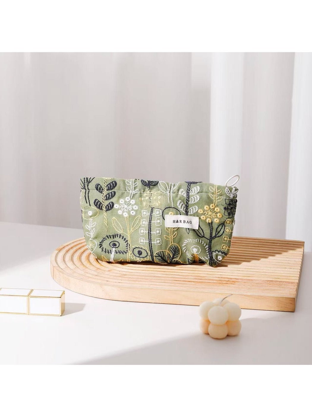 Cosbai - Floral Embroidered Zippered Makeup Bag