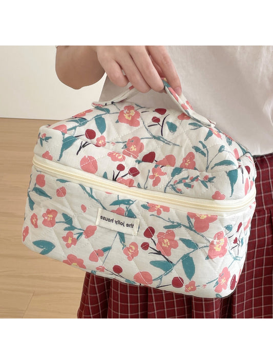 Close-up of Cosbai Bloom Print Cosmetic Bag showing detailed floral design