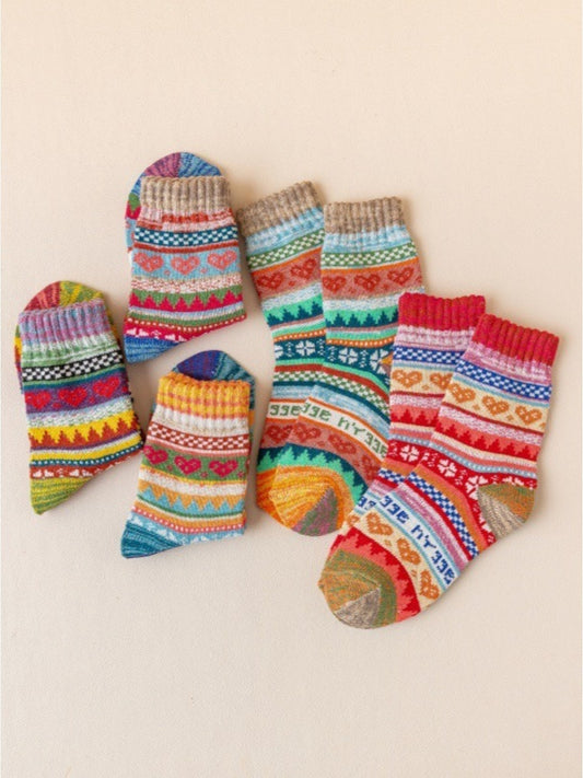 Rufia - Retro Color-Block Thick Warm Winter Socks - 5 Pairs/Pack