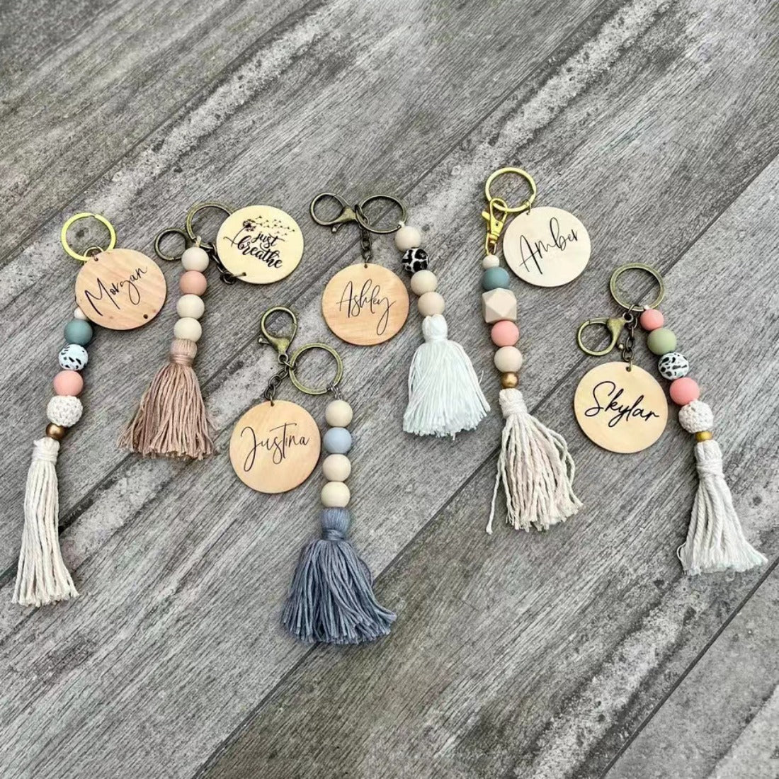 Koco - Round Wood Bead Tassel Keychain