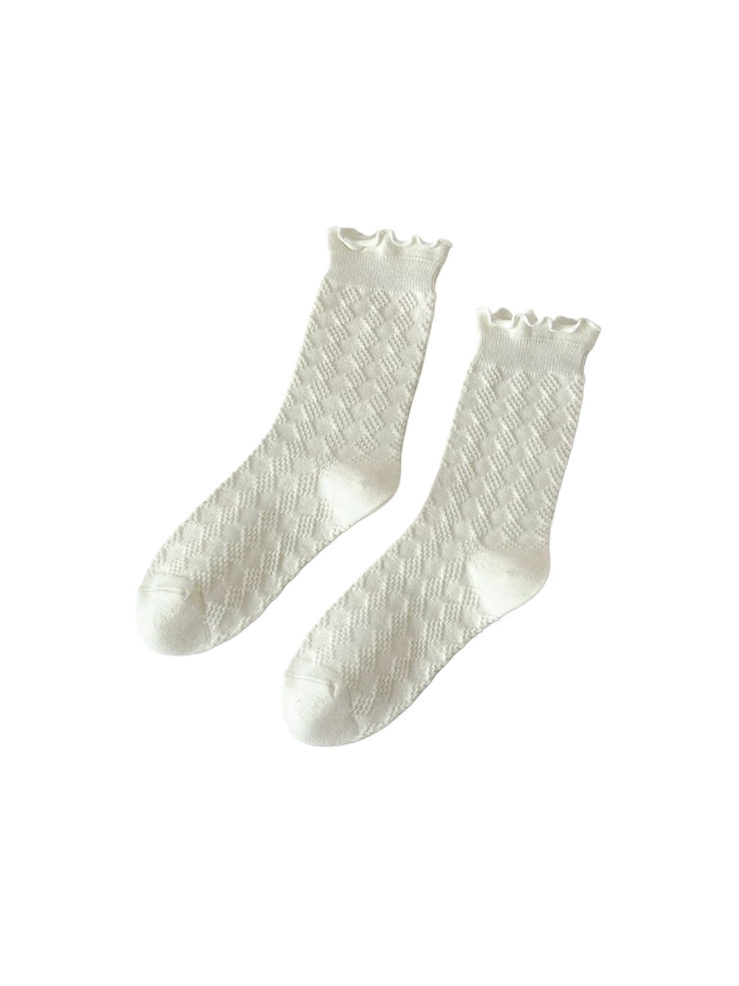 Rufia soft diamond pattern socks displayed on wooden surface