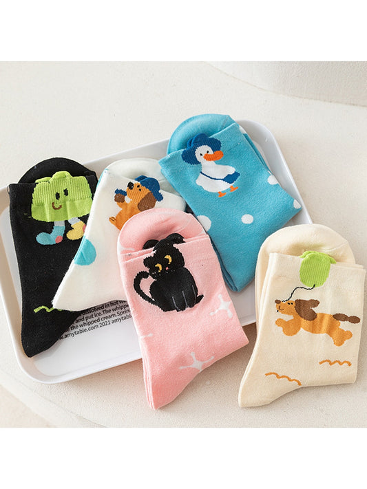 Rufia - Playful Animal Pattern Casual Crew Socks