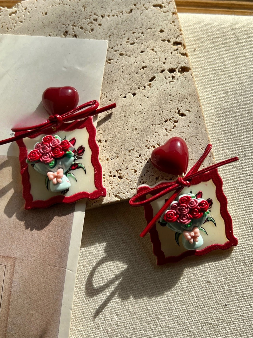 Earwish - Retro Sweet Red Rose with Bows Earrings