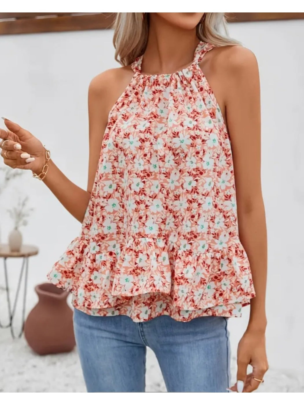 Vesty - Plus Size Floral Sleeveless Vacation Top