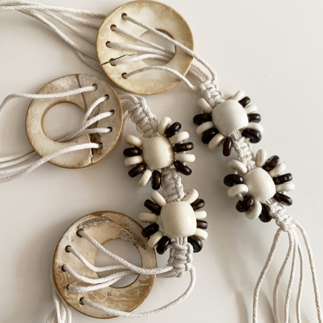 Beco - Boho Beaded Braided Waist Belt - Black/White