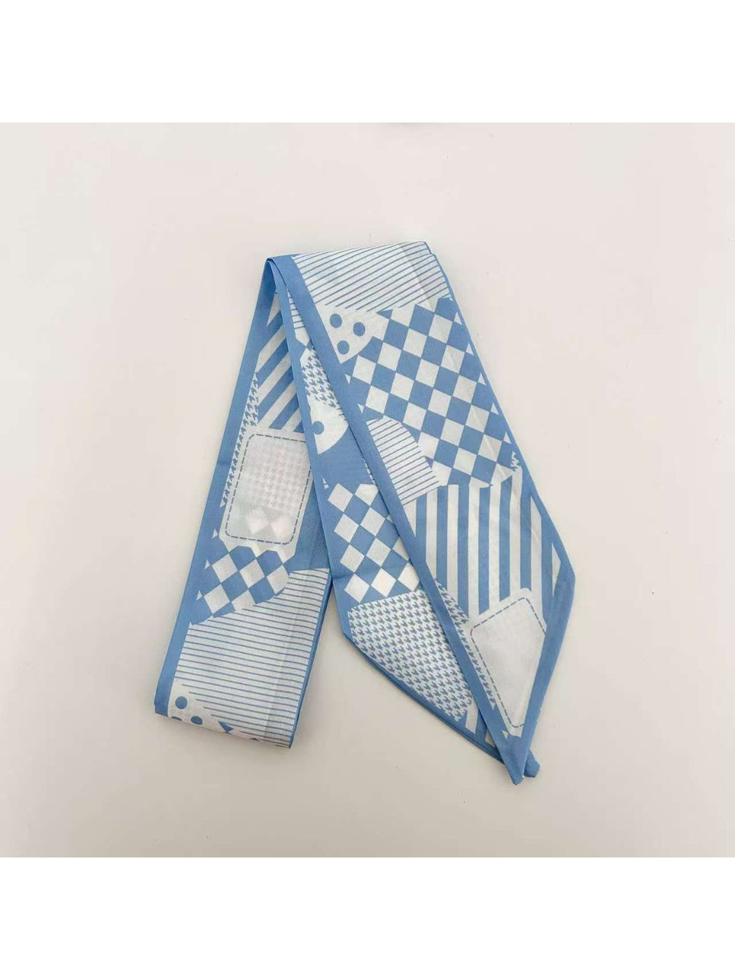 Scarvii - Blue Geometric Pattern Skinny textile accessory detail view 7