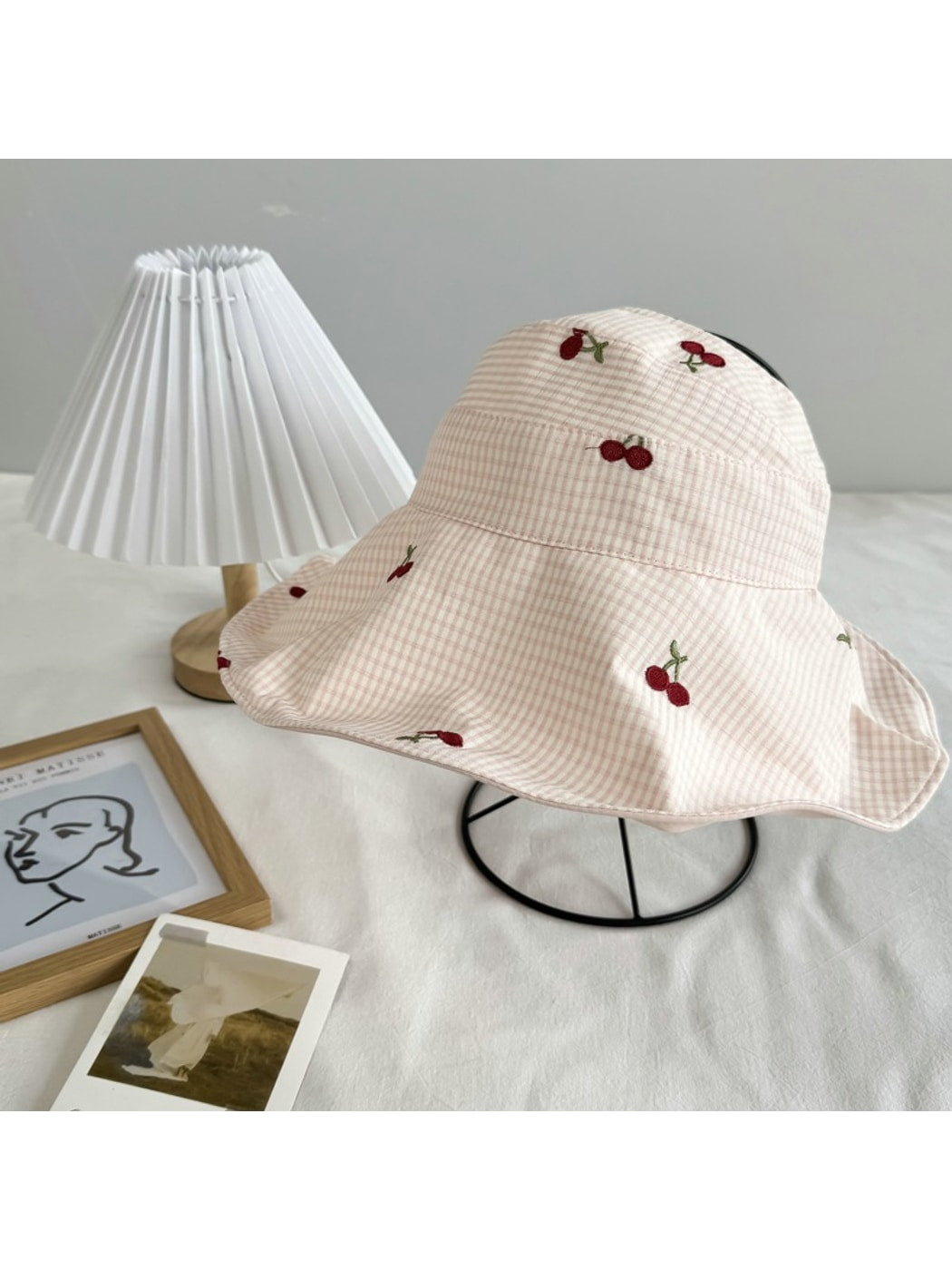 Haila - Cherry Gingham Wide Brim Casual Bucket Hat