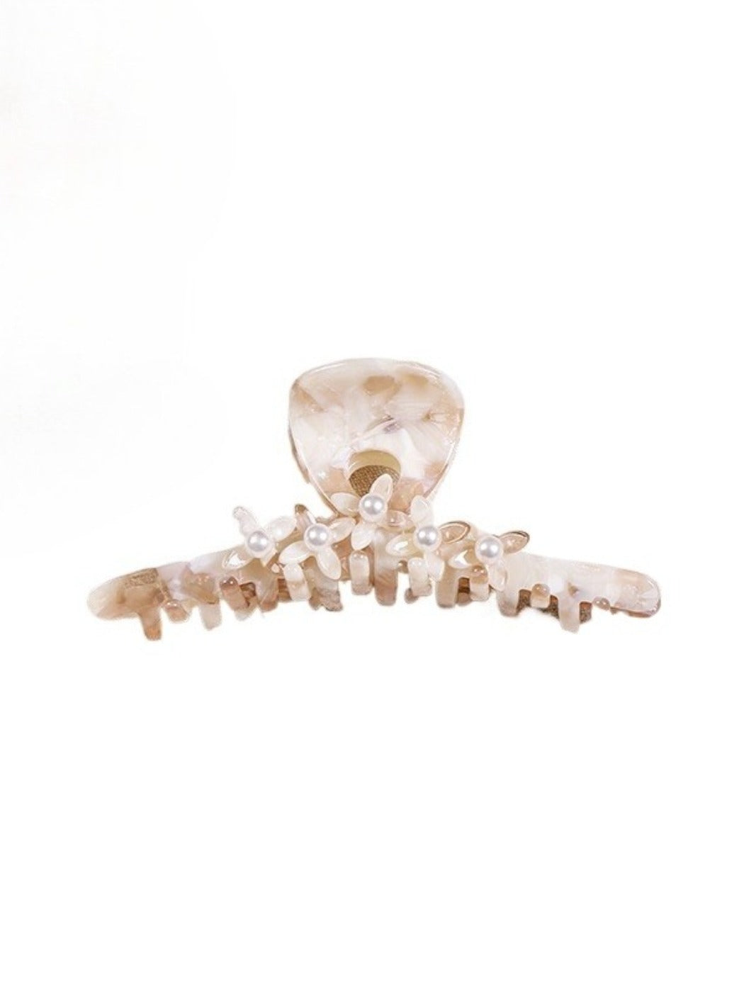 Clio - White-Beaded-Flower Hair Clip