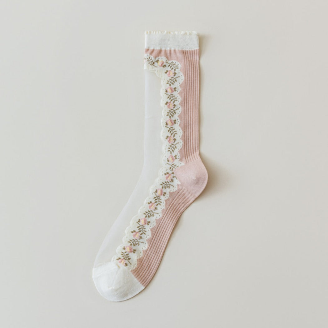 Rufia - Summer Floral Pattern Sheer Socks