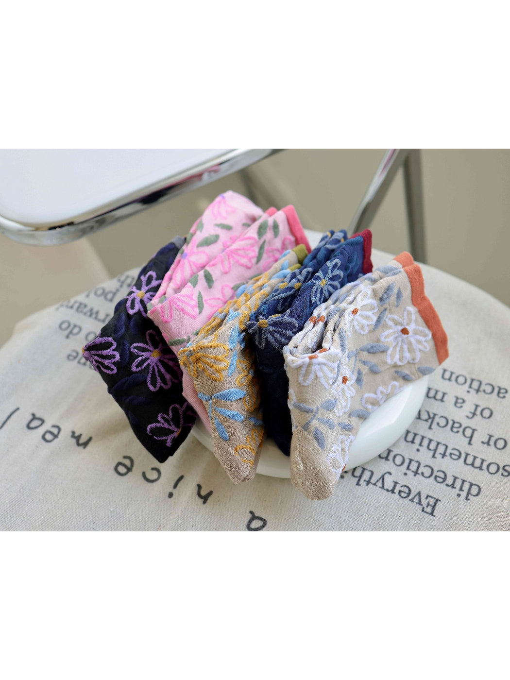 Rufia - Embroidered Floral Motif Crew Socks