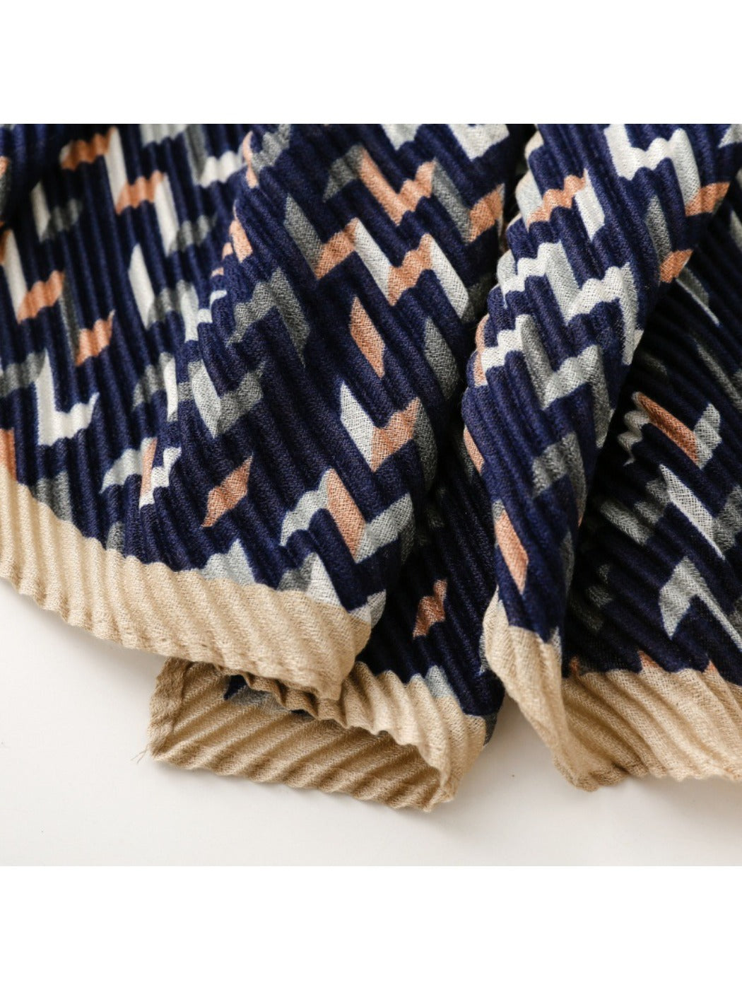 Scarvii - Vintage Navy Crinkled Scarf with Geometric