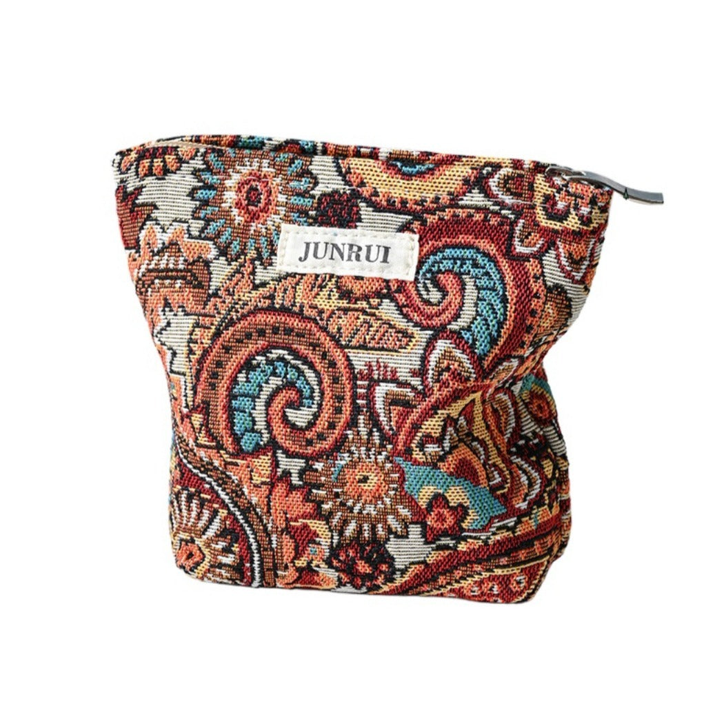 Cosbai - Boho Orange Floral Clutch Bag Zippered Organizer
