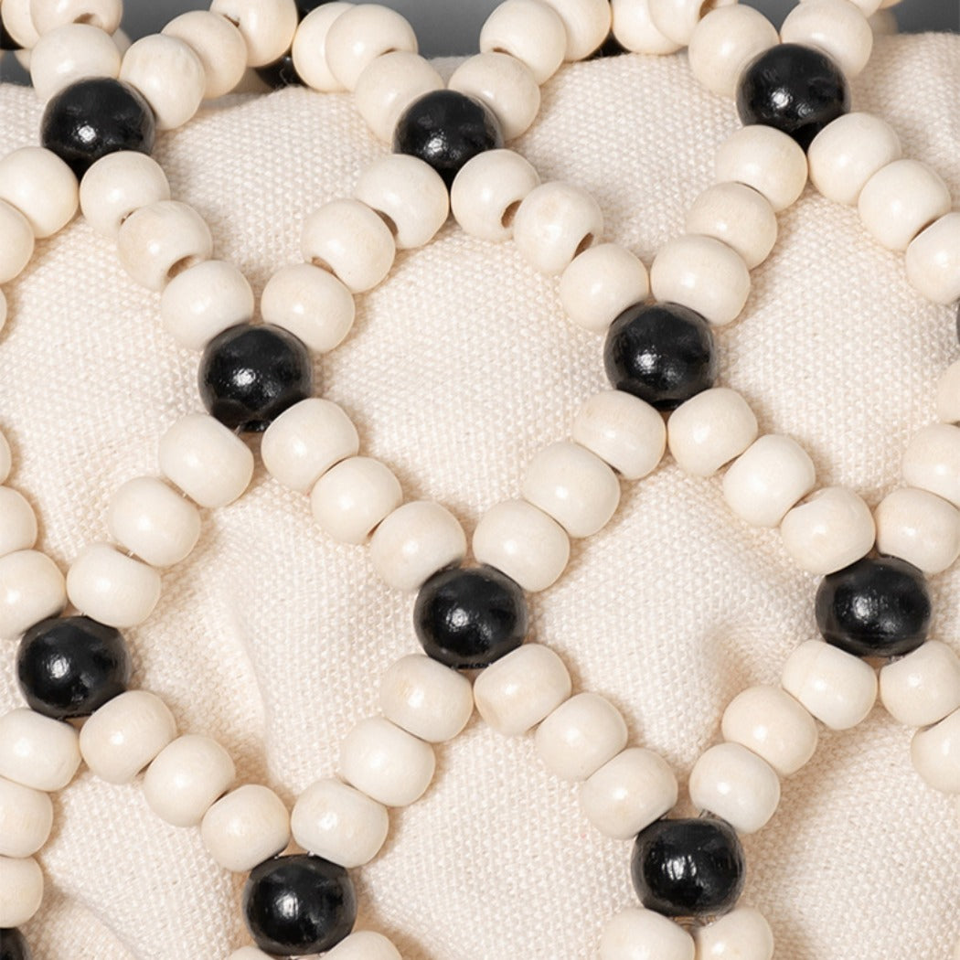 Cosbai - Color-Blocked Wooden Bead Crossbody Bag
