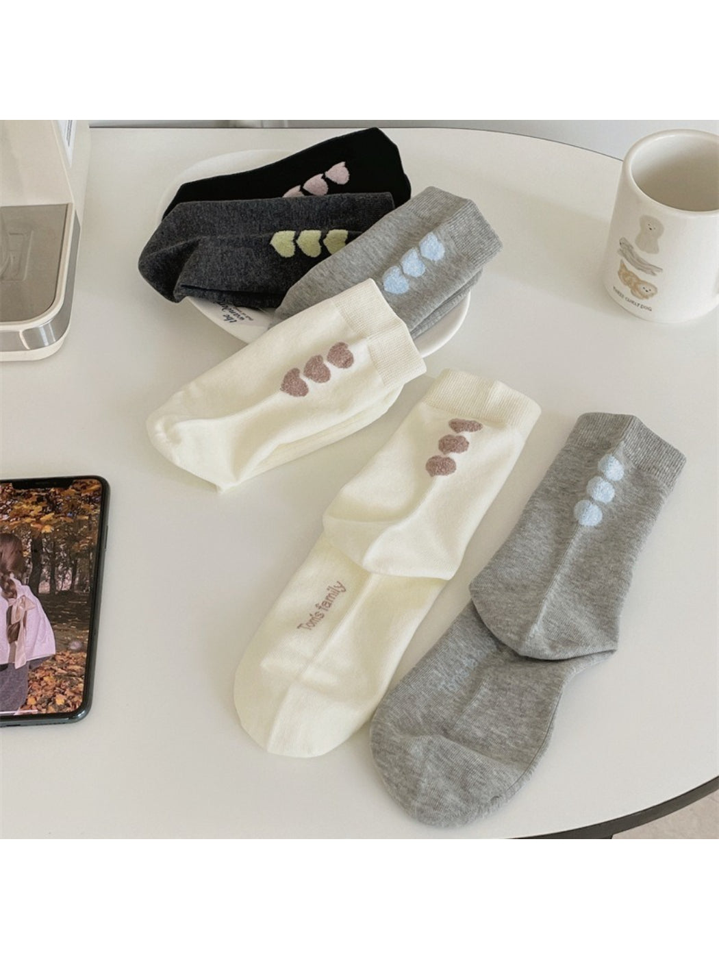 Rufia - Cute Heart Pattern Crew Socks