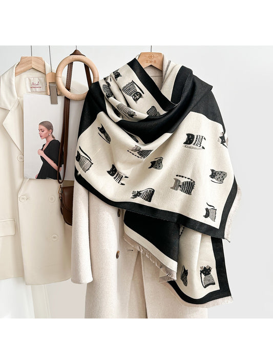 Scarvii - Block Panel Cat Motif Scarf
