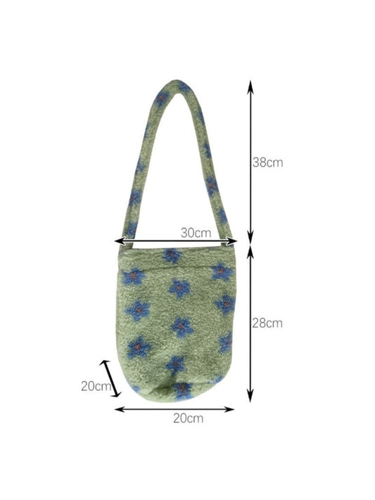 Cosbai – Floral Plush Bucket Shoulder Bag