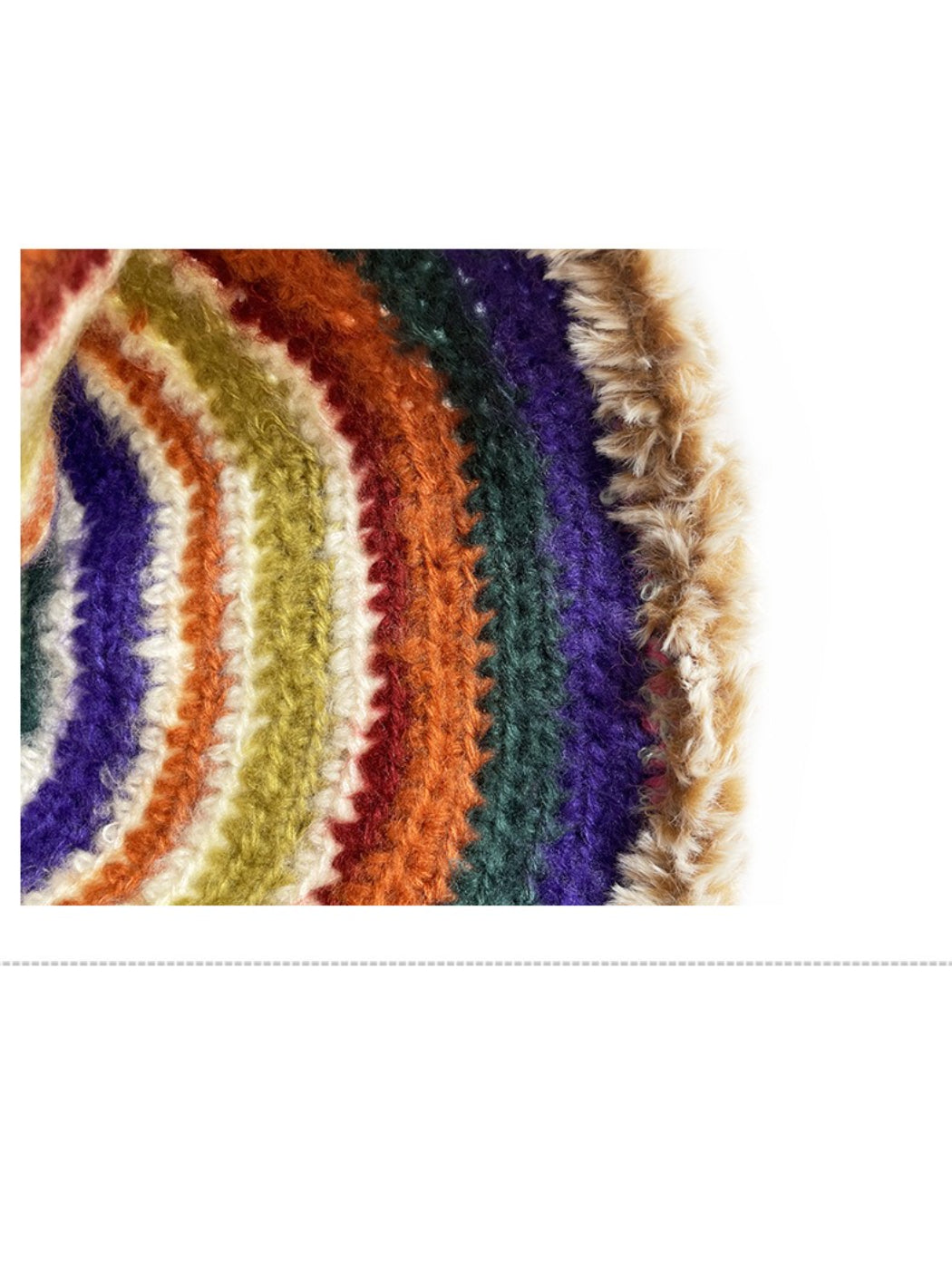 Haila - Retro Stripe Fuzzy Trim Winter Beanie
