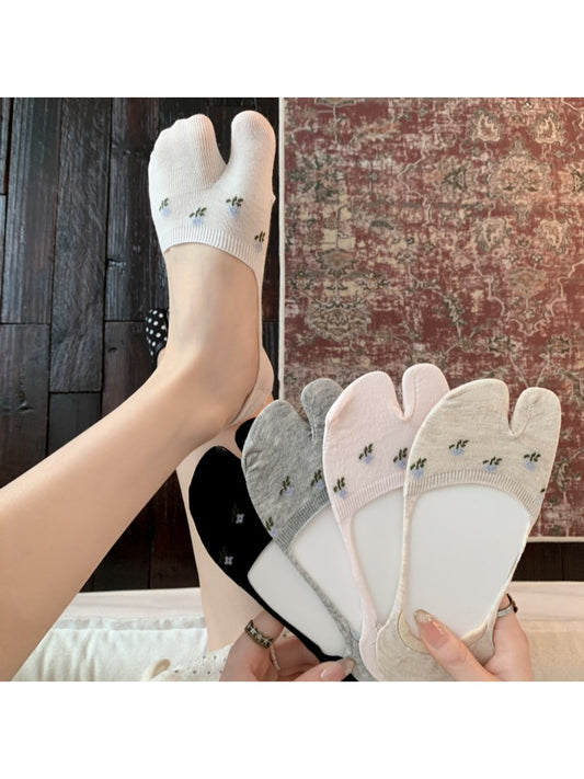Rufia - Women's Split Toe Floral No-Show Socks