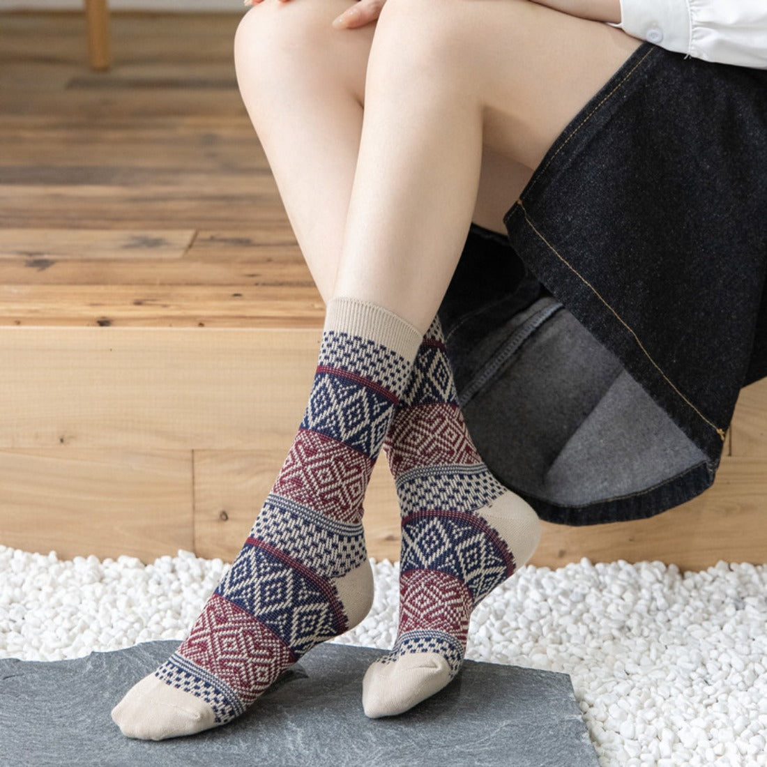 rufia - Argyle Pattern Mid-Calf Socks