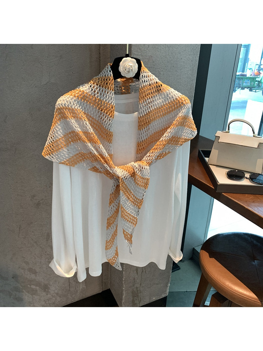 Scarvii - Striped Openwork Triangle Scarf Wrap