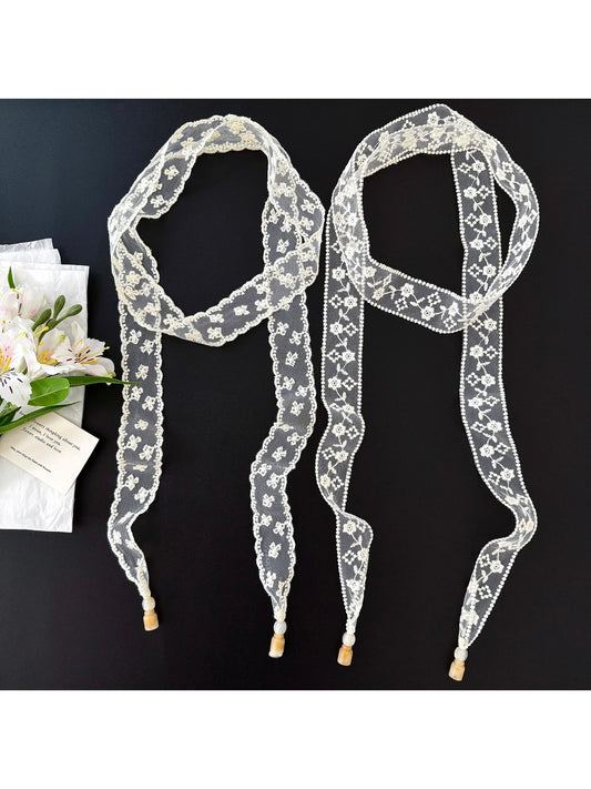 Scarvii - Romantic Floral Lace Long Narrow Scarf