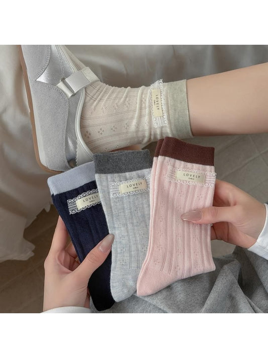 Rufia - Sweet Contrast Ribbed Cuff Crew Socks