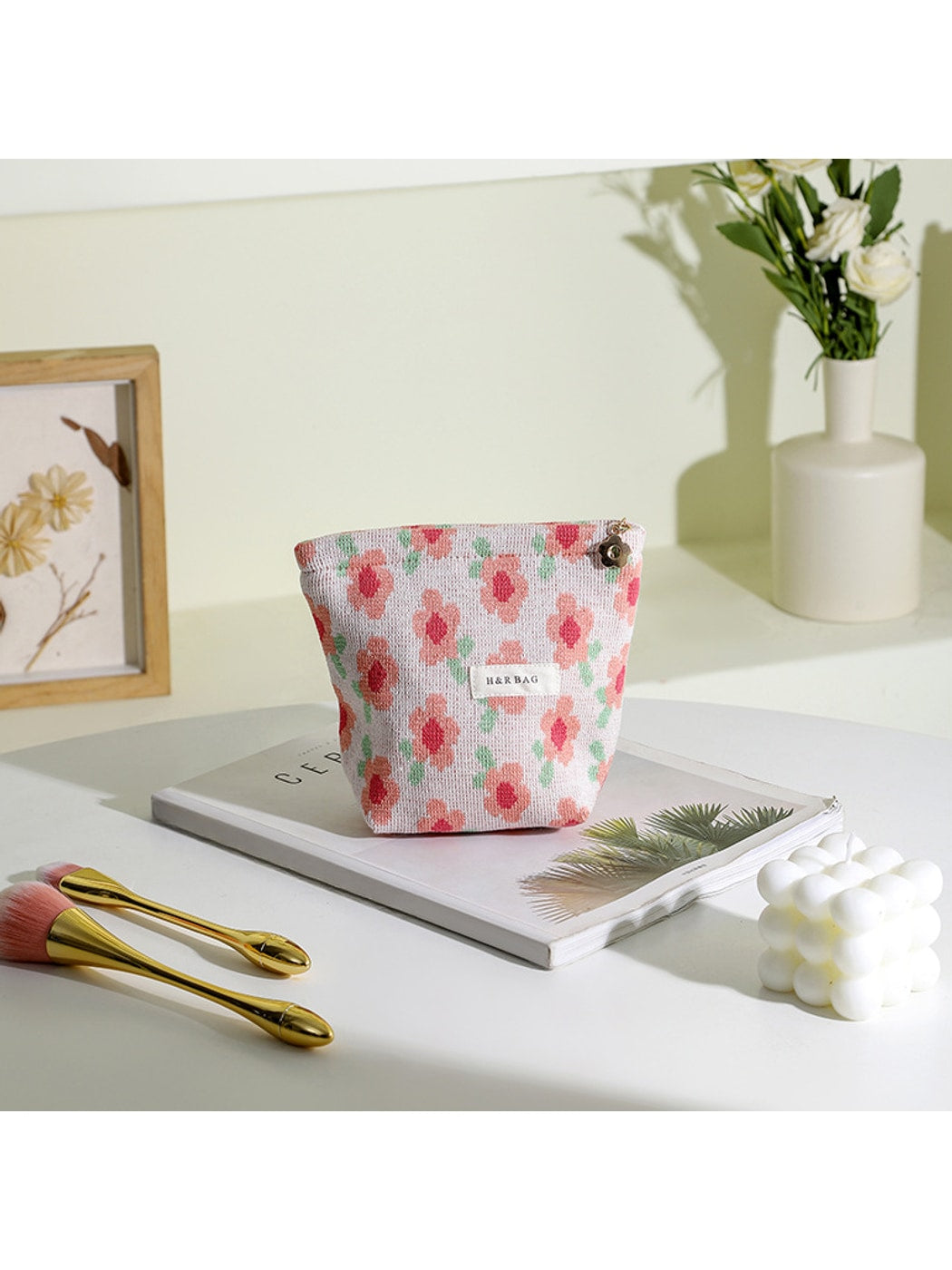 Cosbai - Floral Print Travel Makeup Organizer Bag