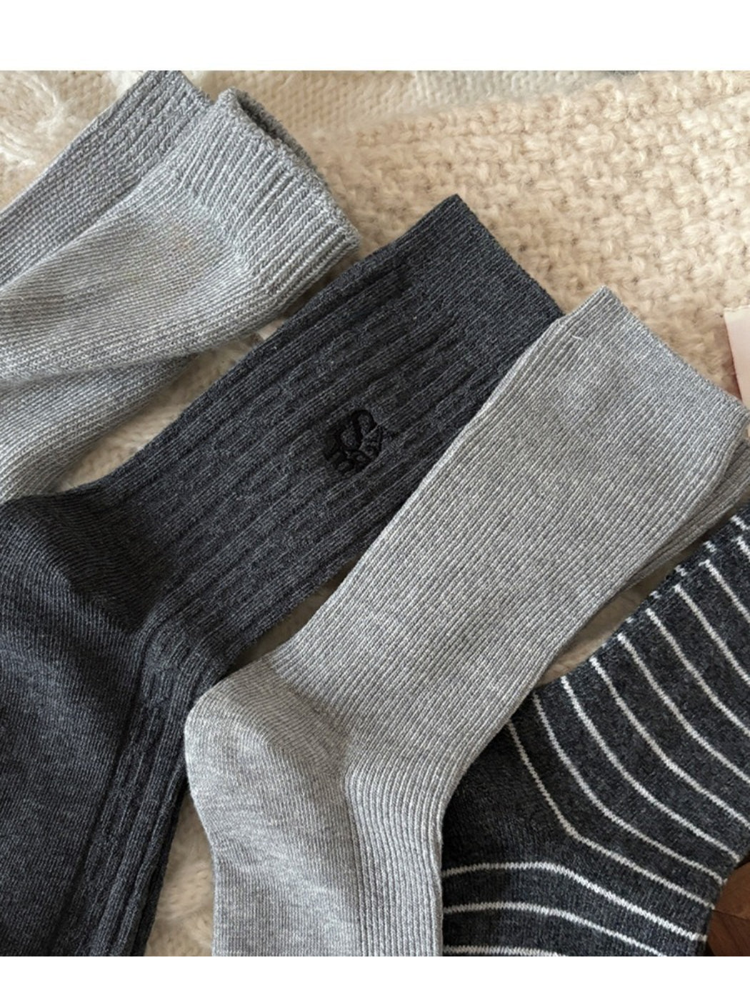 Rufia - Classic Ribbed Neutral Crew Socks