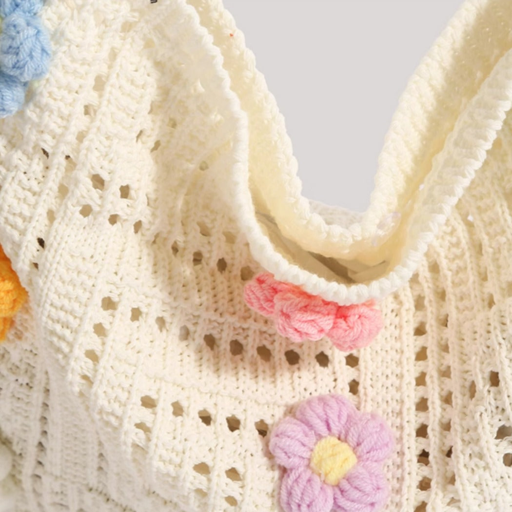 Cosbai - Floral Crochet Shoulder Bag - Summer Chic