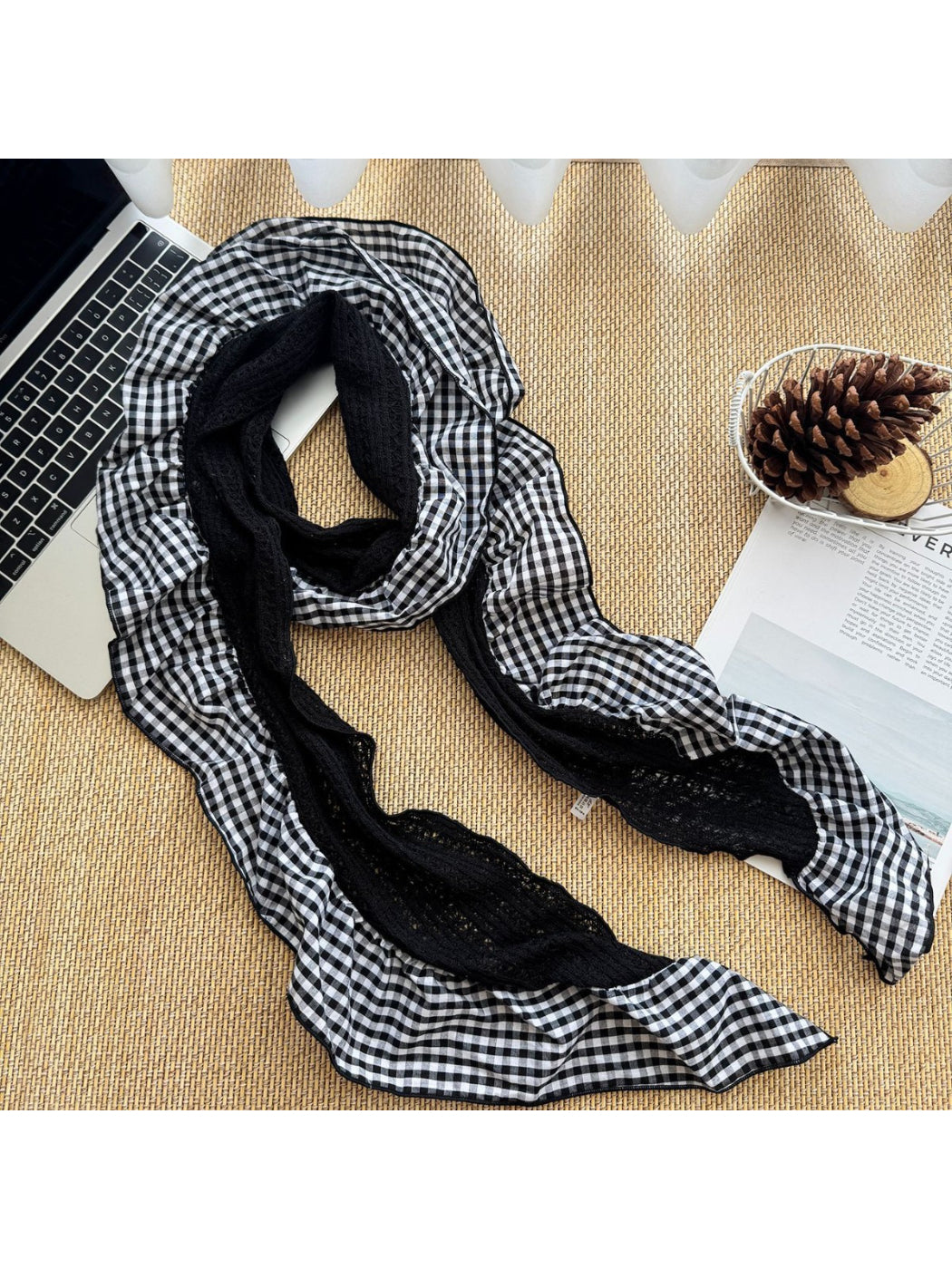 Scarvii - Gingham Lace Ruffle Long Scarf