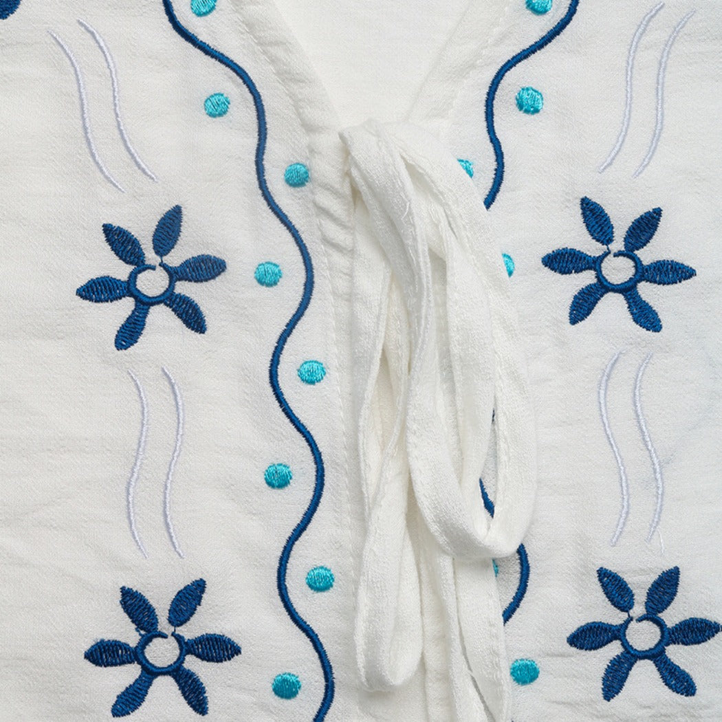 Troposa - Boho White Embroidered Lounge Top and Short Set
