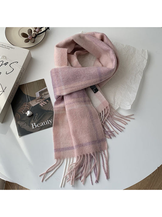 Scarvii - Soft Light Checked Fringe Scarf