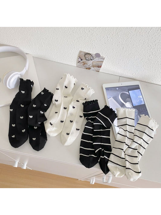 Rufia - Minimal Bow and Stripe Ankle Socks product image 2