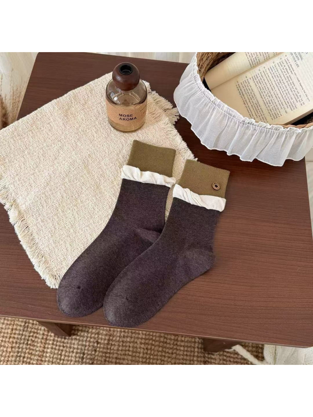 Rufia - Patterned Ribbed Cuff Crew Socks