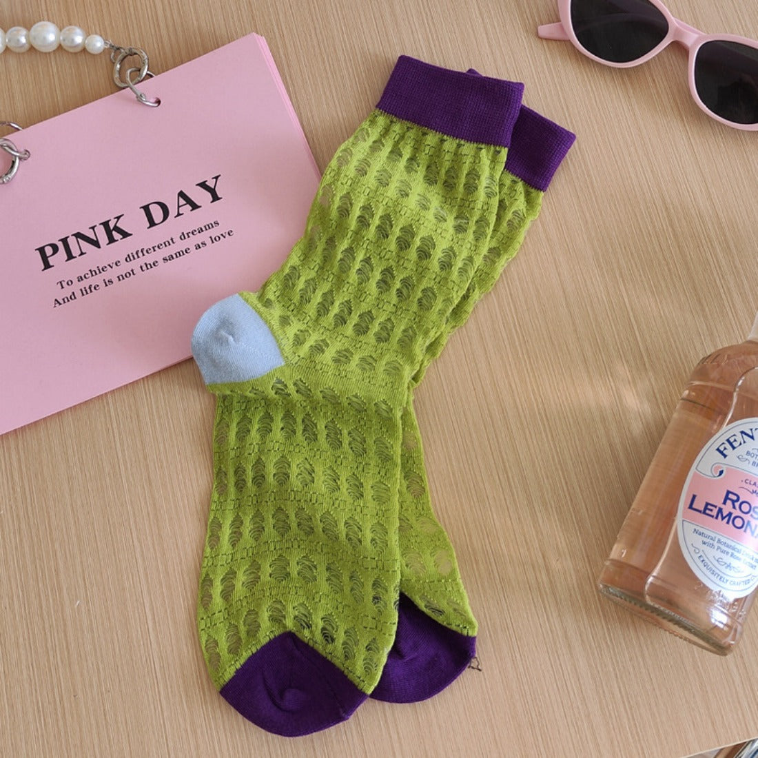 Rufia - Neon Color-Blocked Mesh Socks