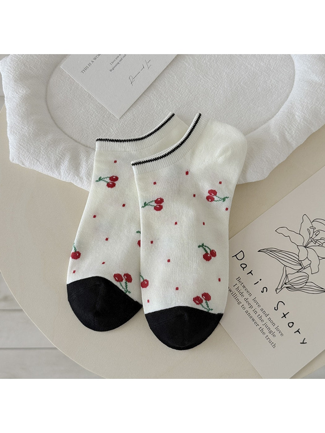 Rufia - Cherry and Heart Pattern Low Ankle Socks