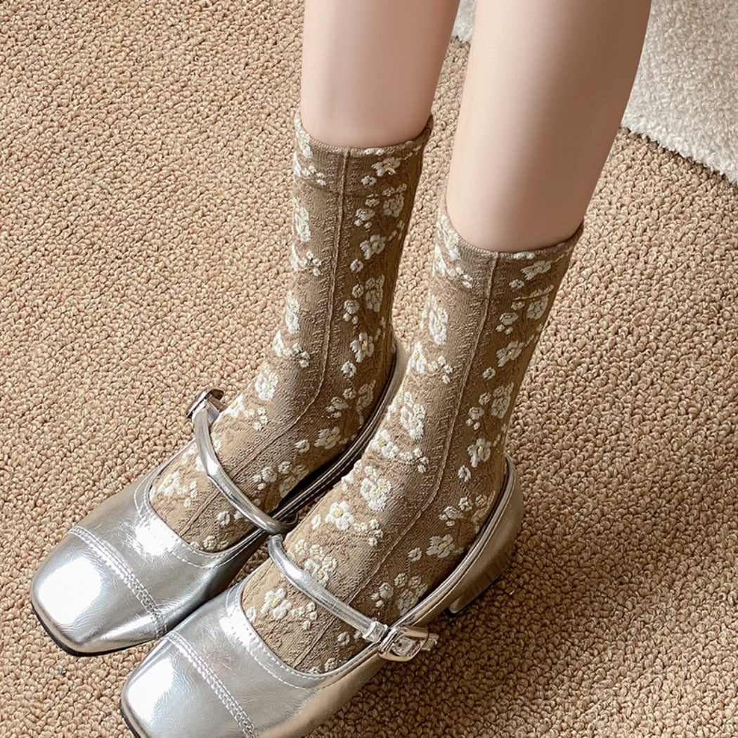 Rufia - Women's Floral Print Mid-Calf Socks - Vintage & Classic