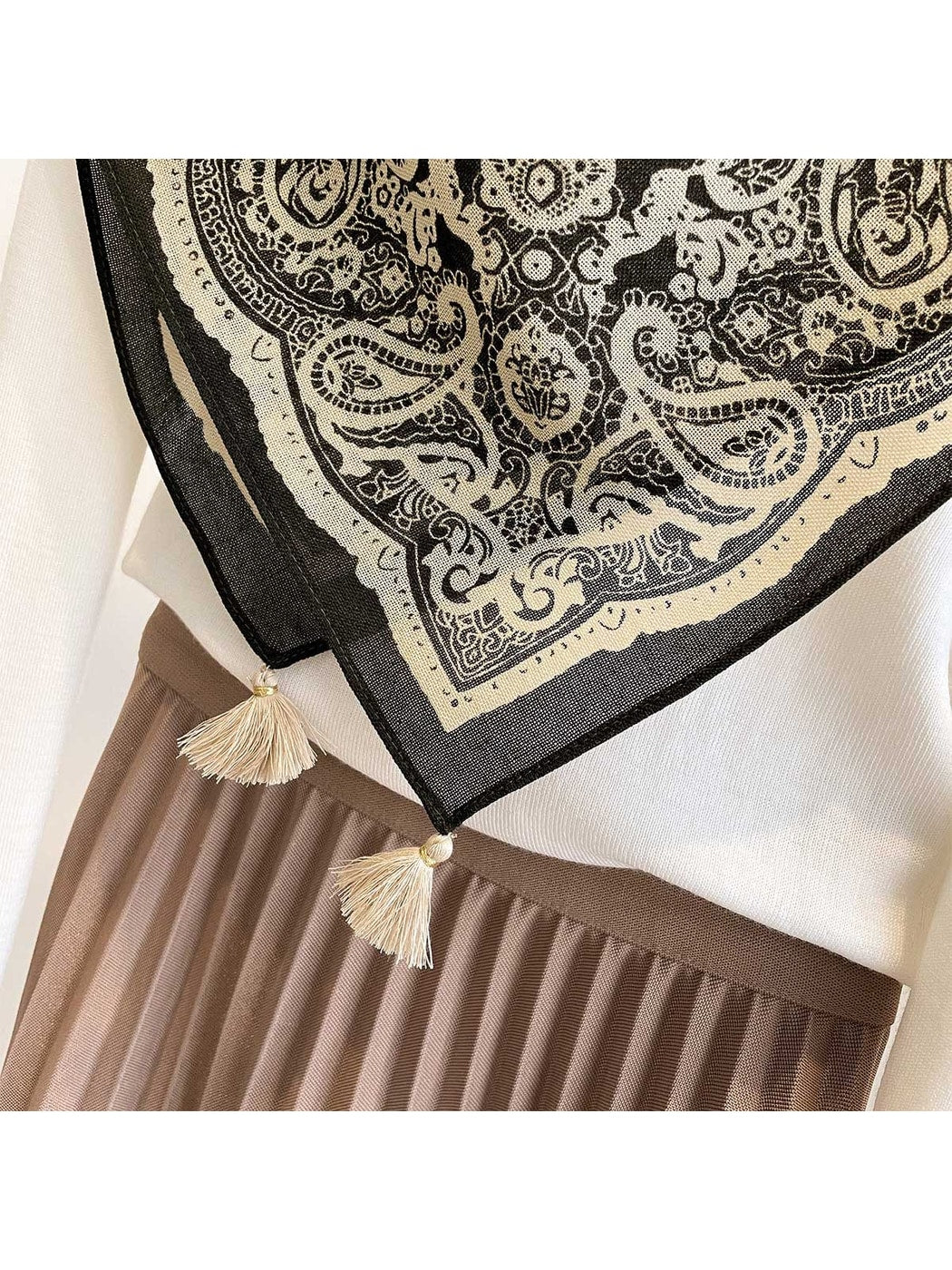 Scarvii - Coffee Tone Paisley Print Square Scarf