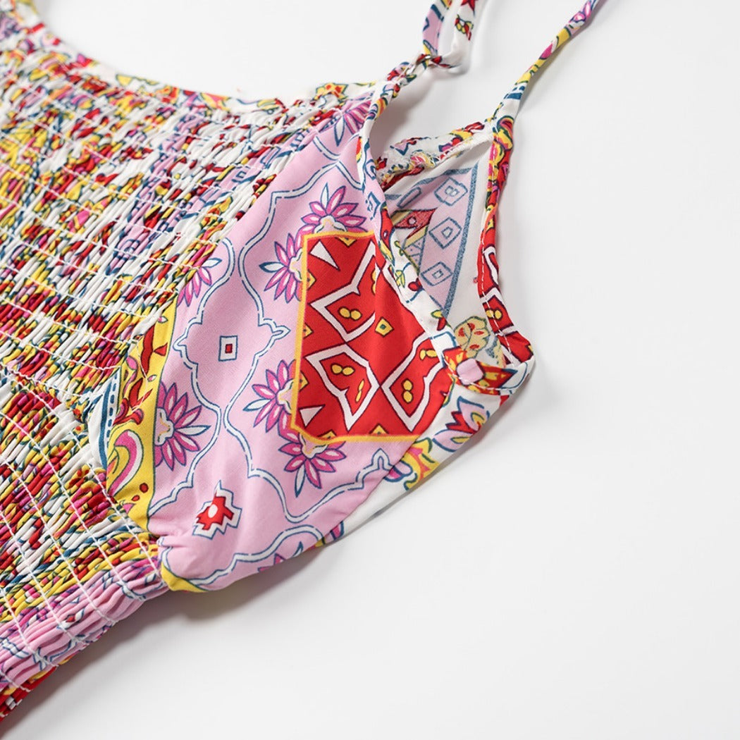 Troposa - Boho Print Top And Pants Set - Colorful & Chic