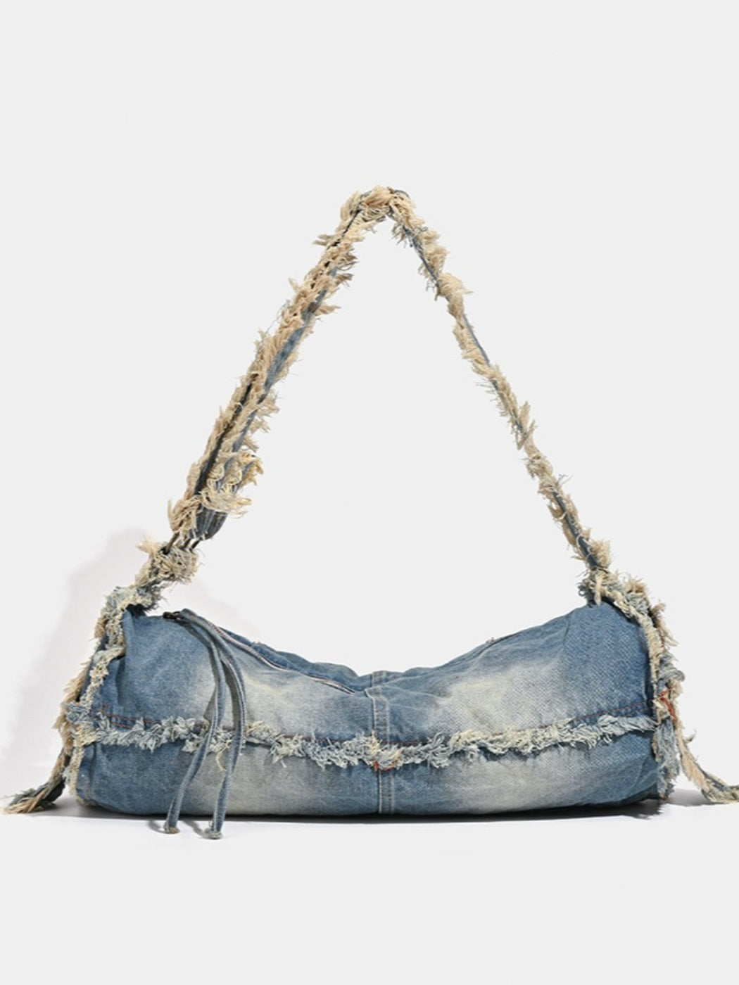 Cosbai - Large-capacity Washed Denim Bag with Shoulder Strap