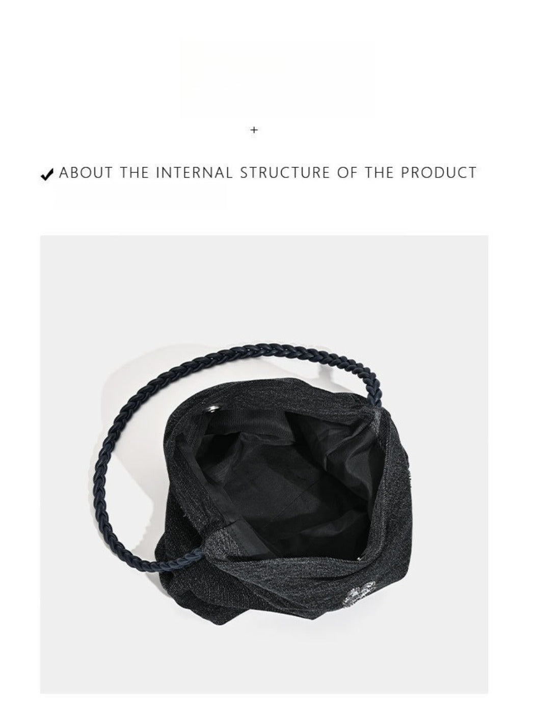 Cosbai - Black Single-shoulder Denim Bag with Sequin Decorations