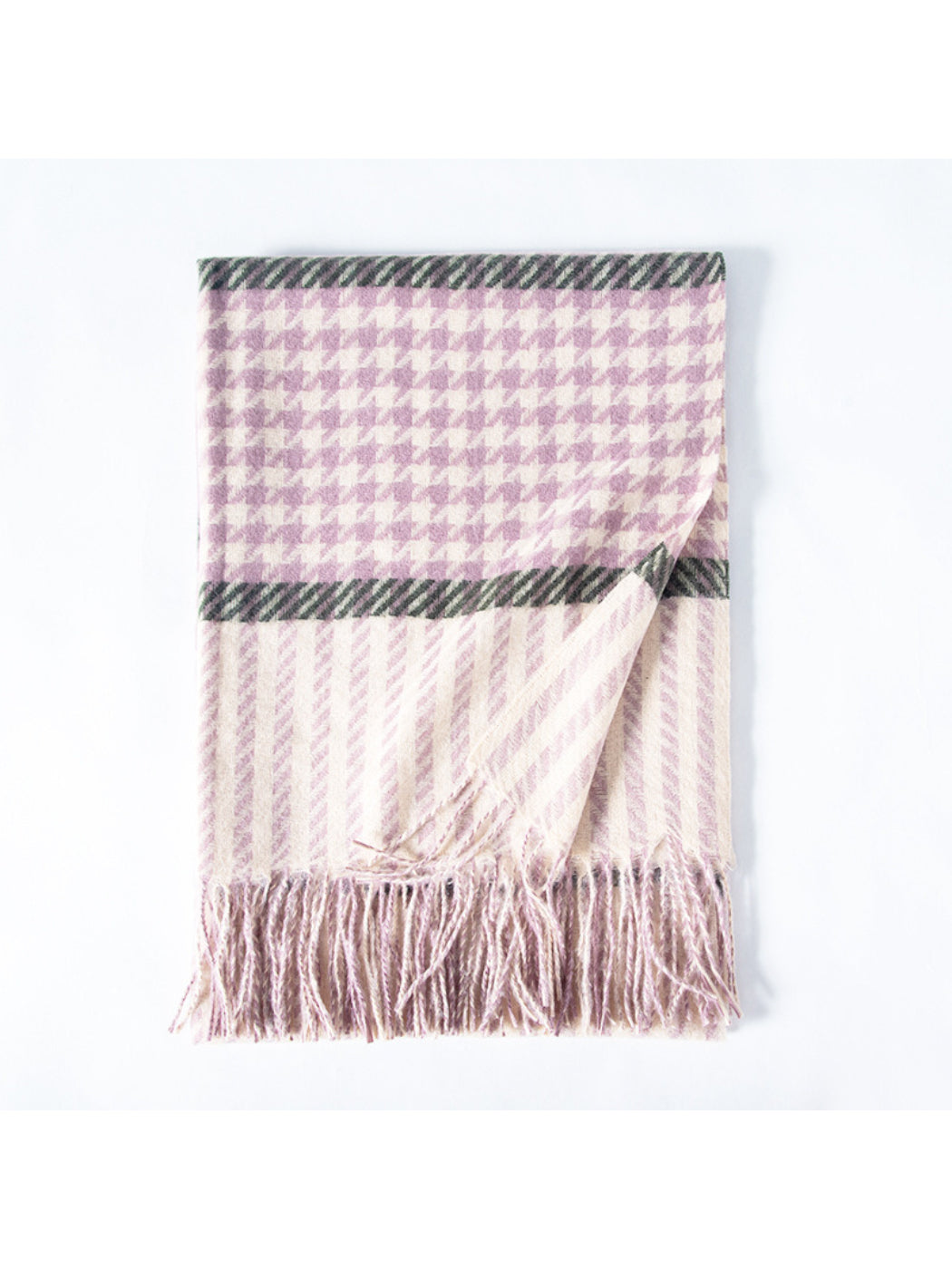 Scarvii - Mixed Houndstooth Plaid Fringe Scarf